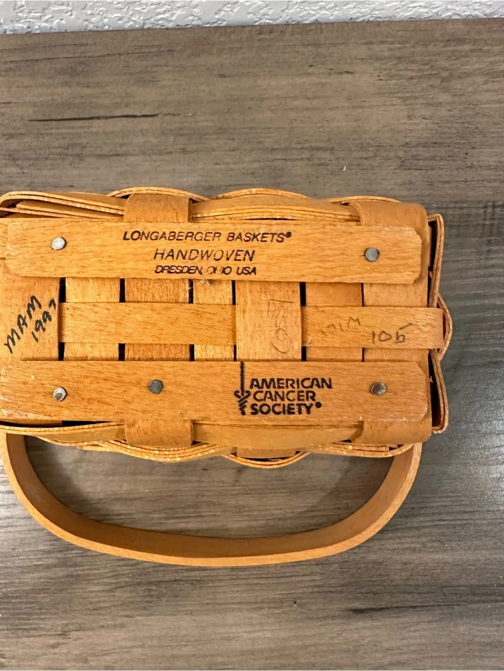 Beautiful 1997 Longaberger American Cancer Society Collectable Basket